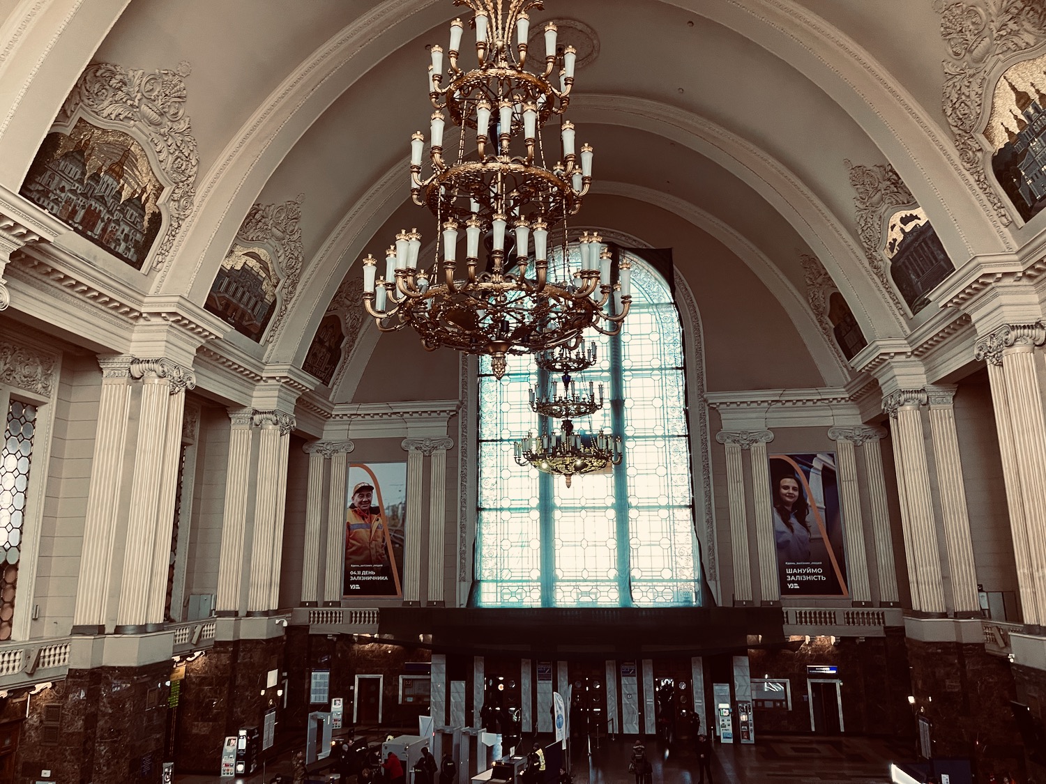 a large chandelier in a large building