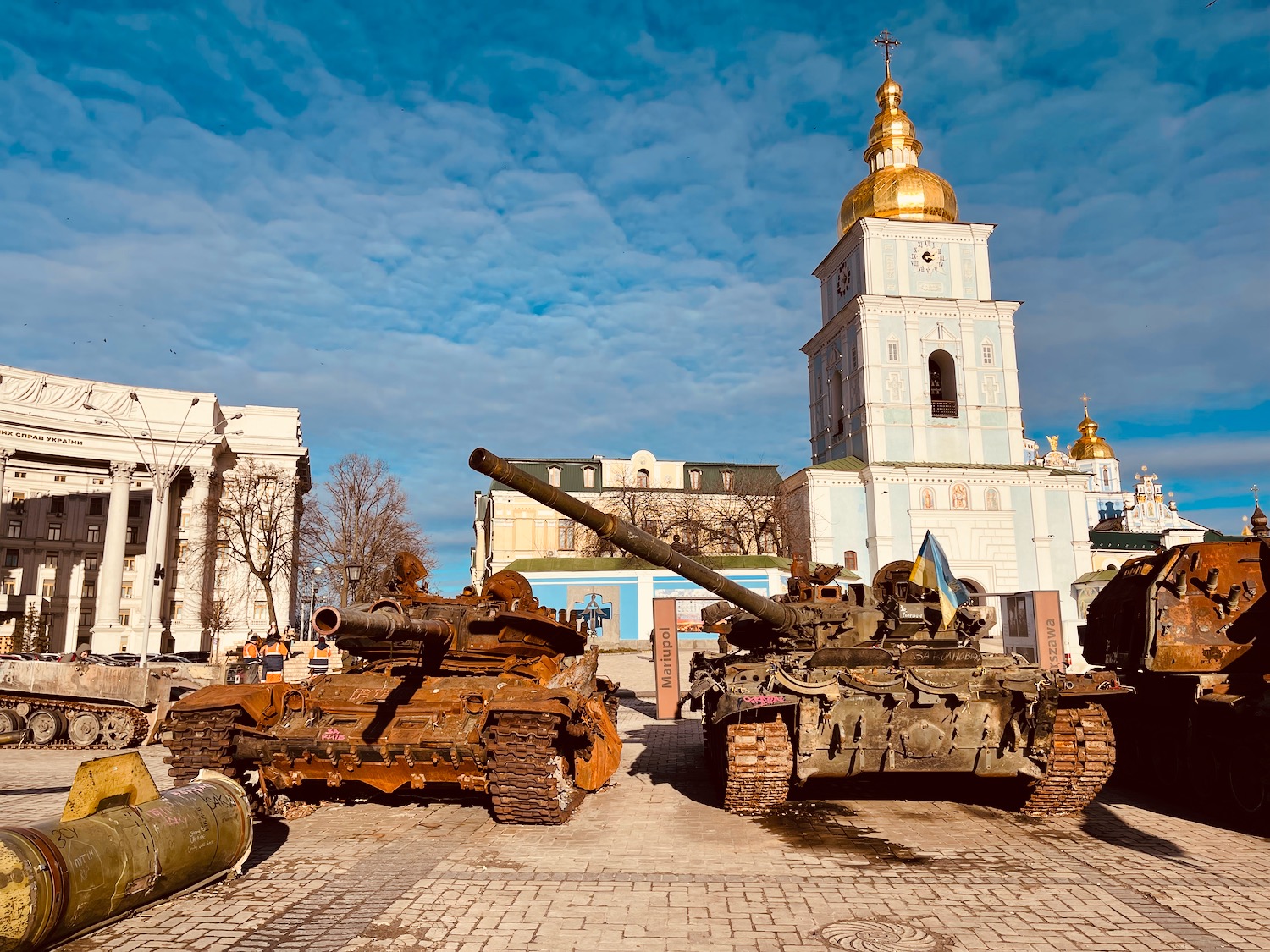 two tanks in a courtyard