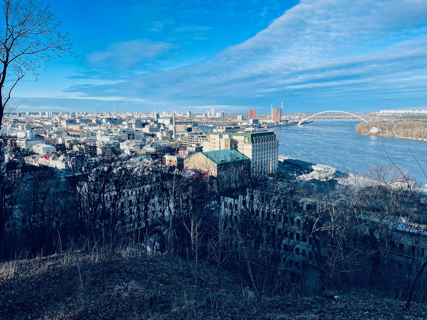 a city with a river and a bridge