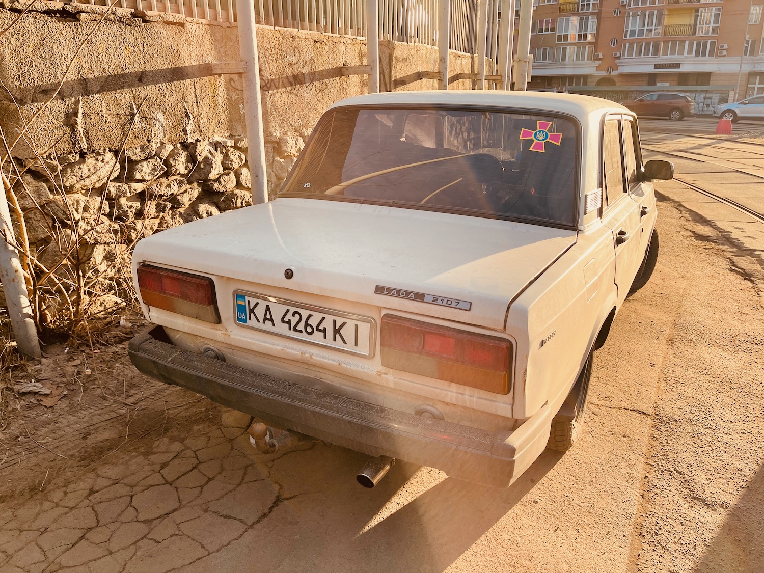 a car parked on the side of a road