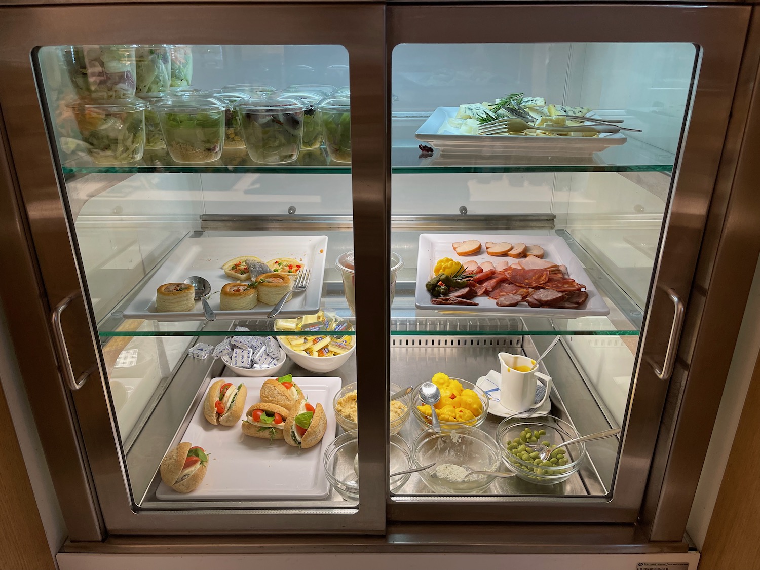 a display case with food on it