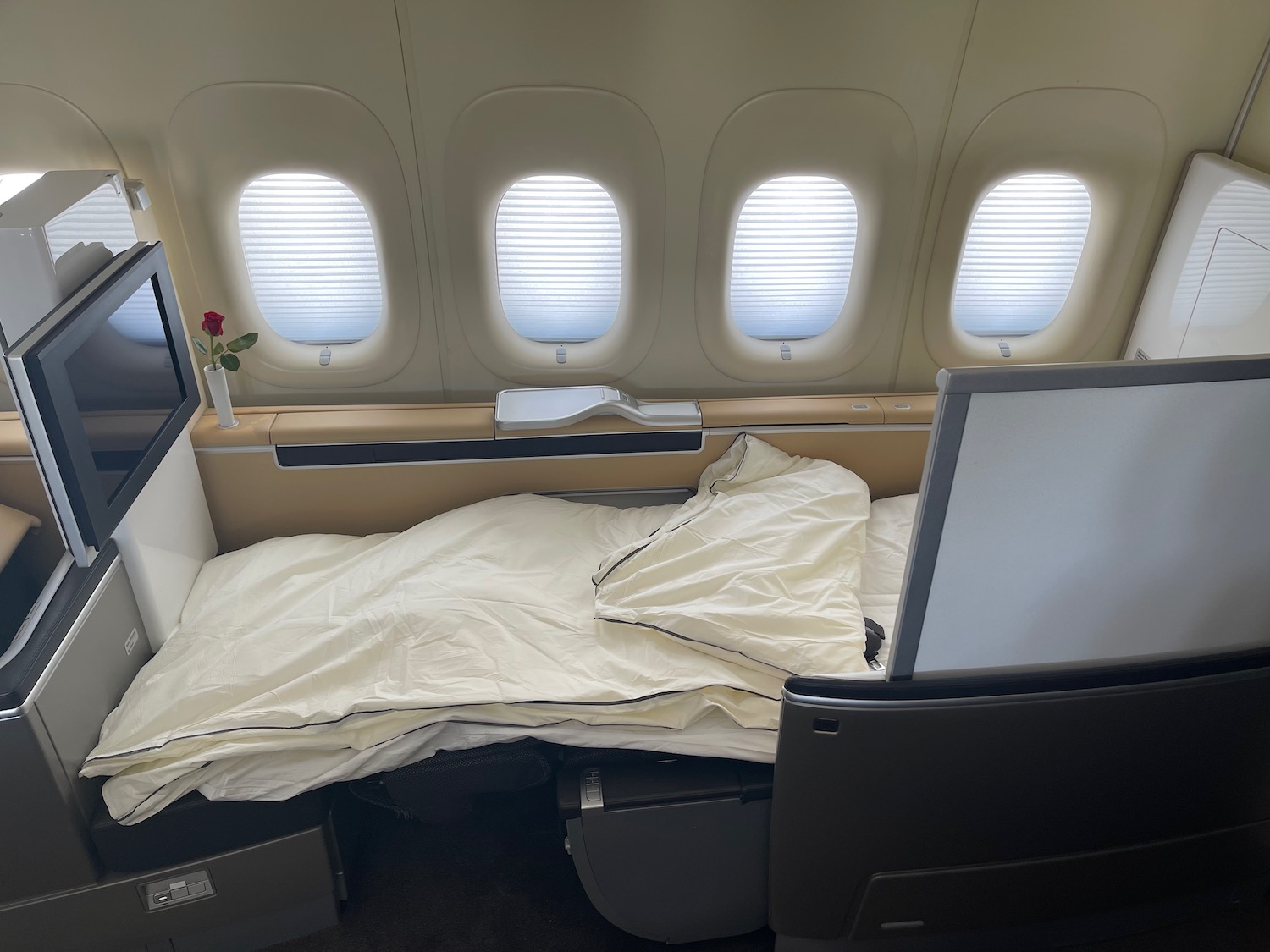 a bed in an airplane