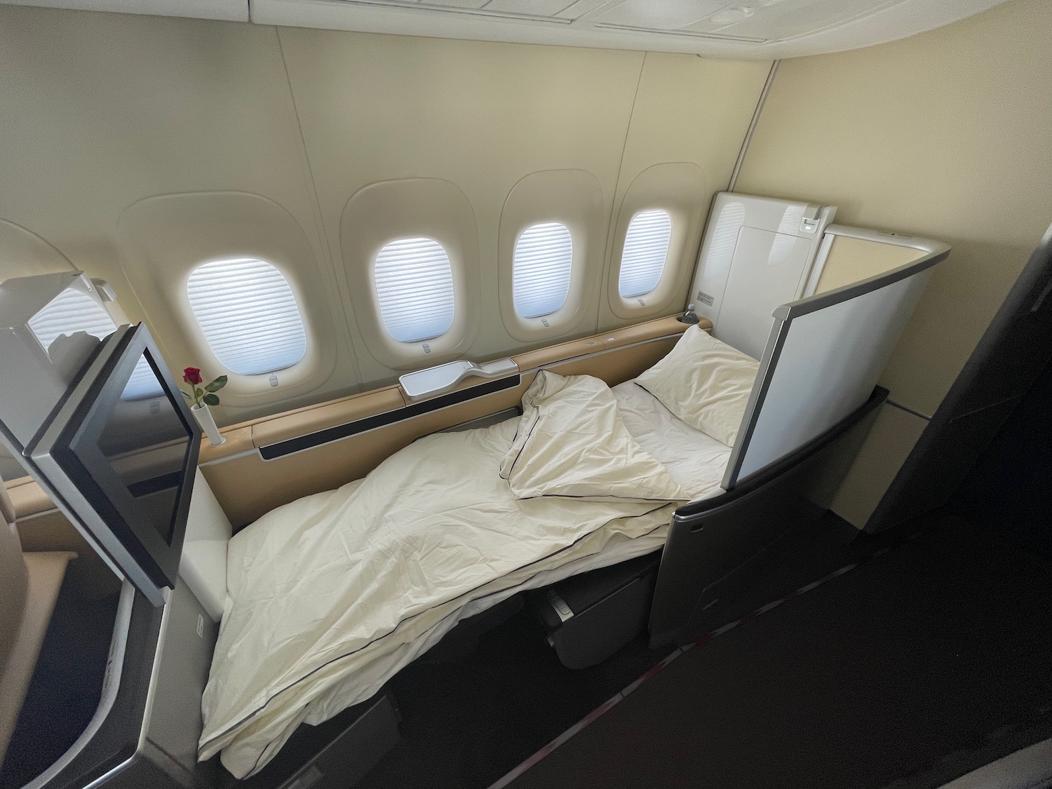 a bed in an airplane