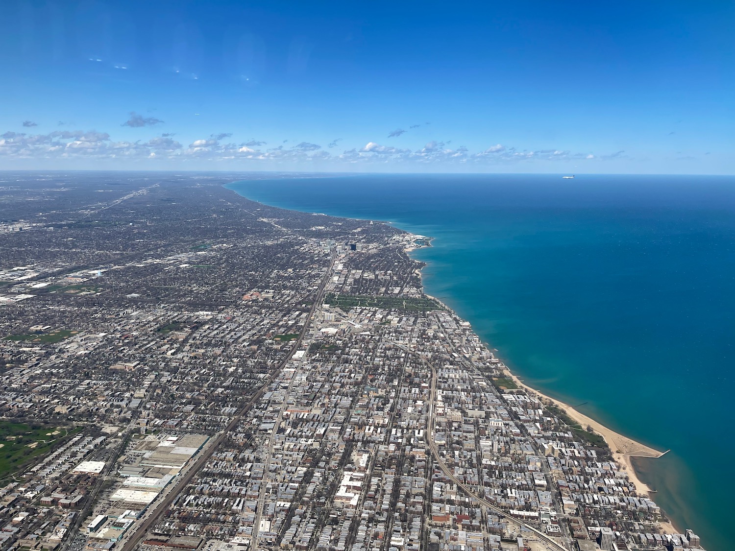 aerial view of a city and the ocean