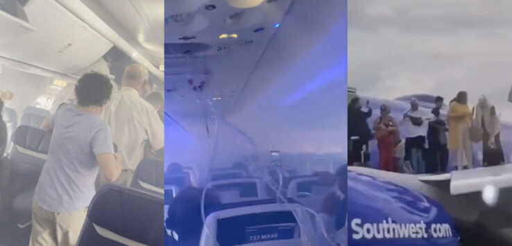 a collage of people on an airplane