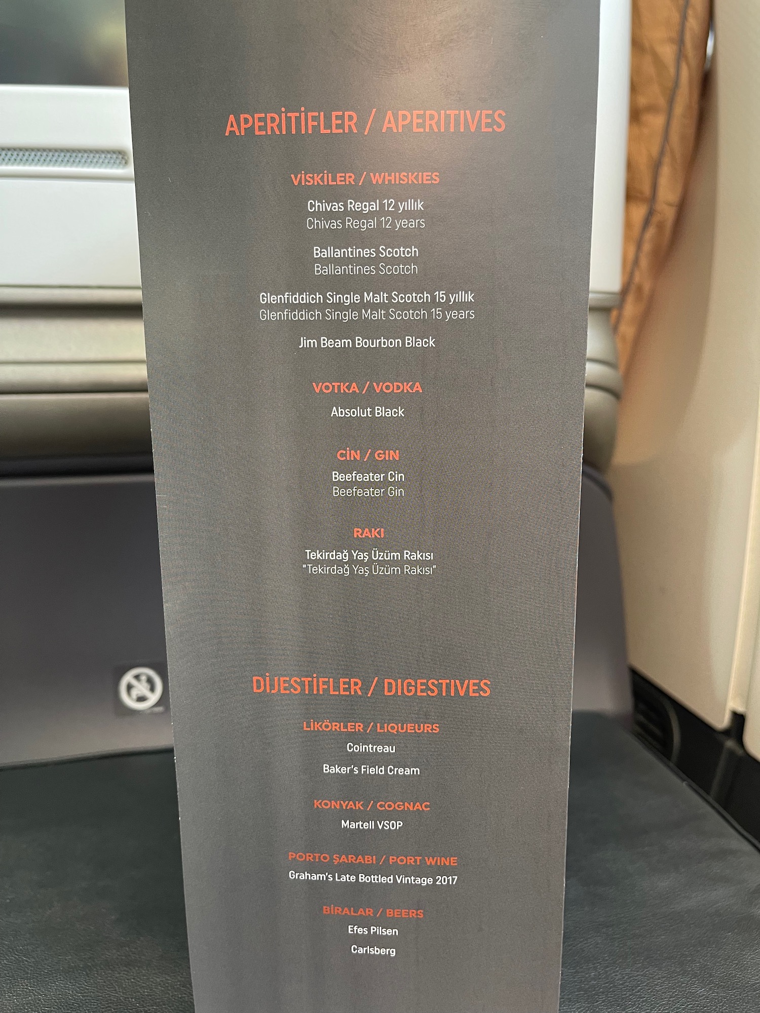 a black and orange menu