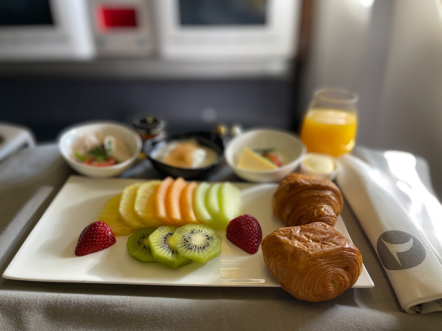 a plate of food on a tray