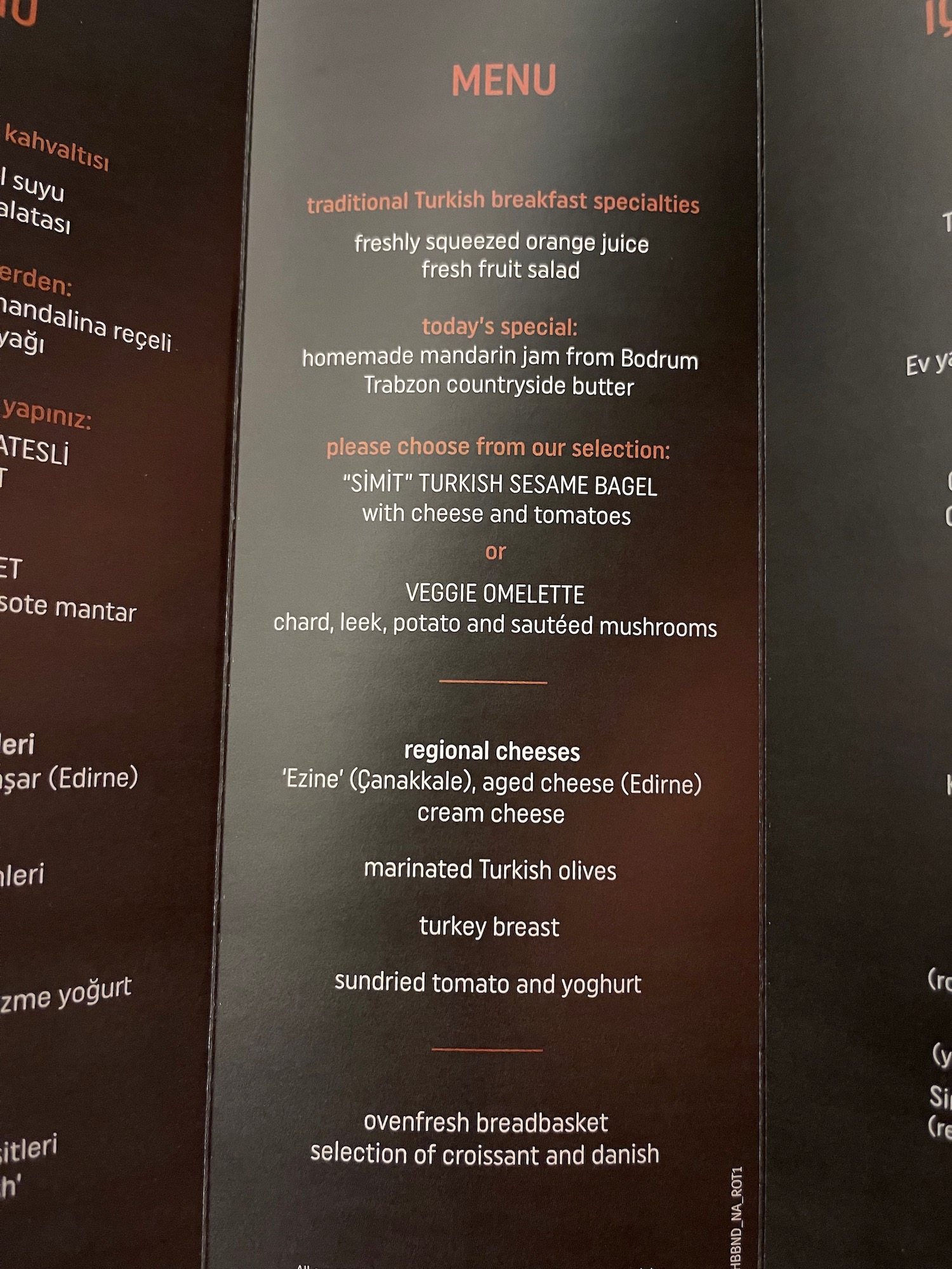 a menu of a restaurant