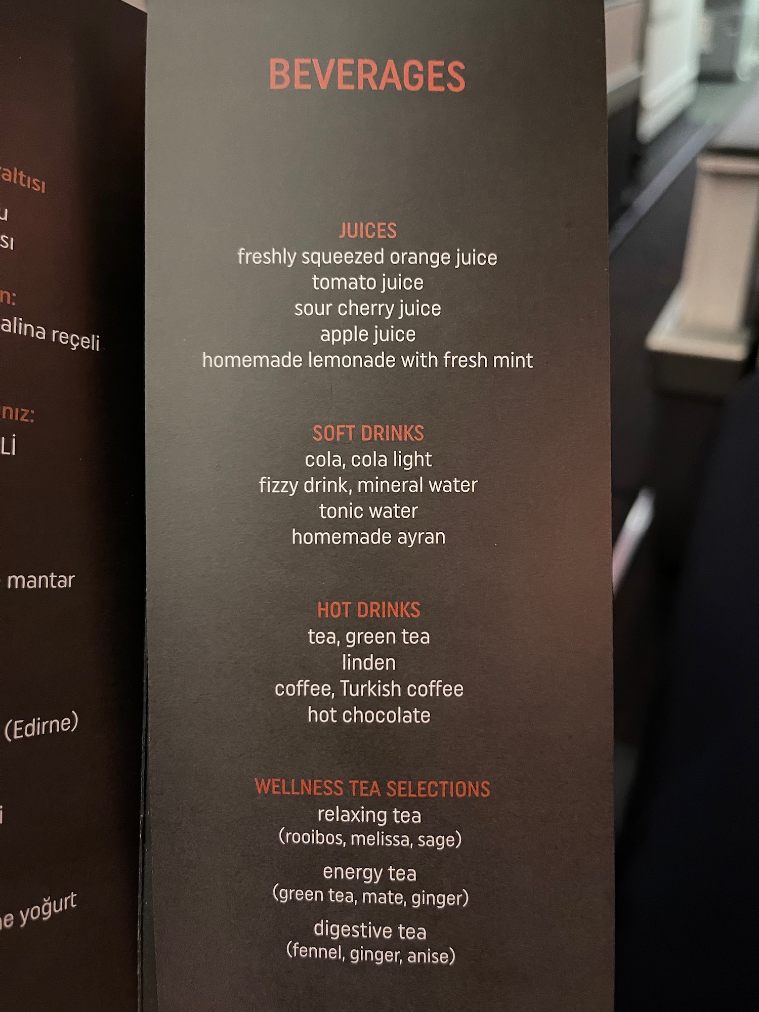 a menu of drinks