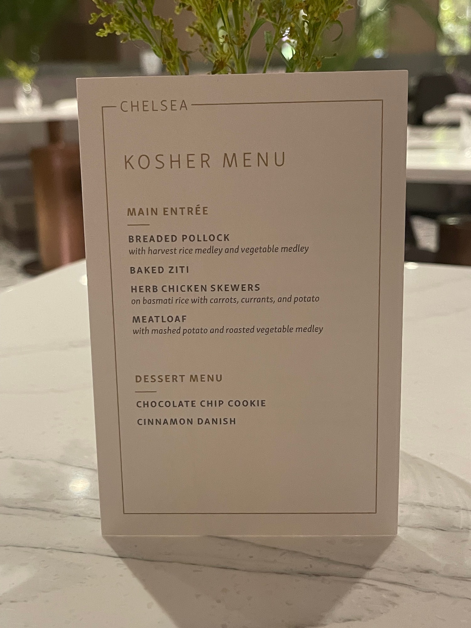 a menu on a table