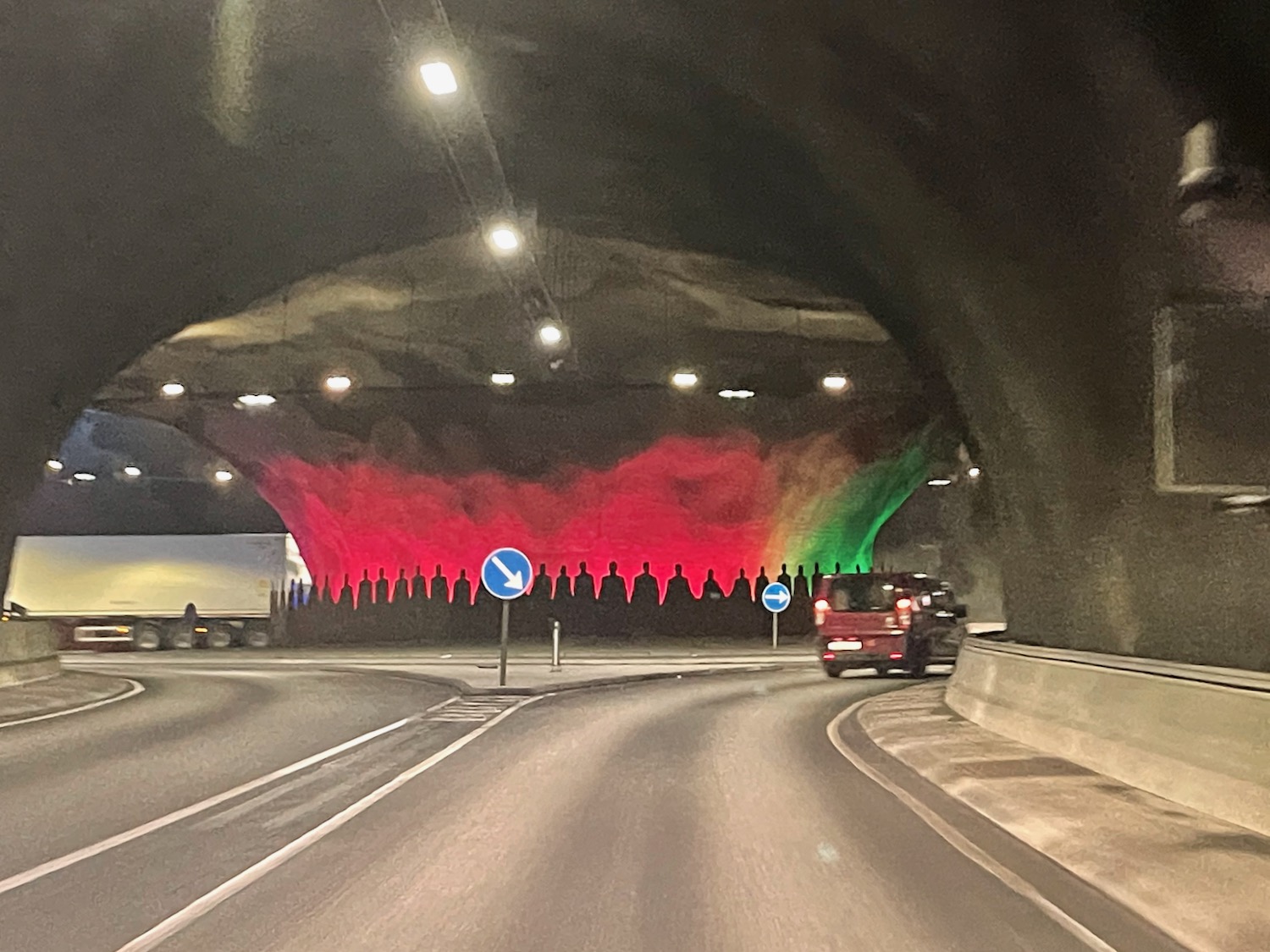a car driving through a tunnel