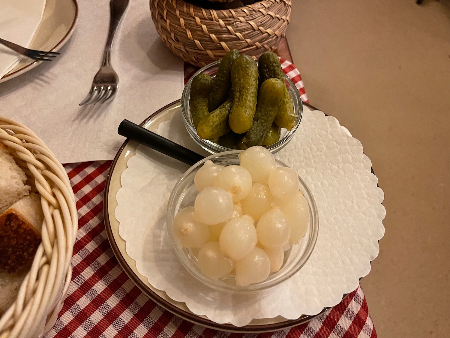 a plate of pickles and onions