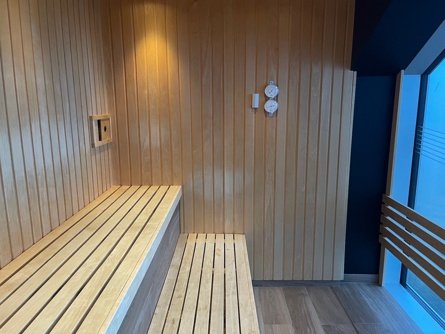 a wooden bench in a room