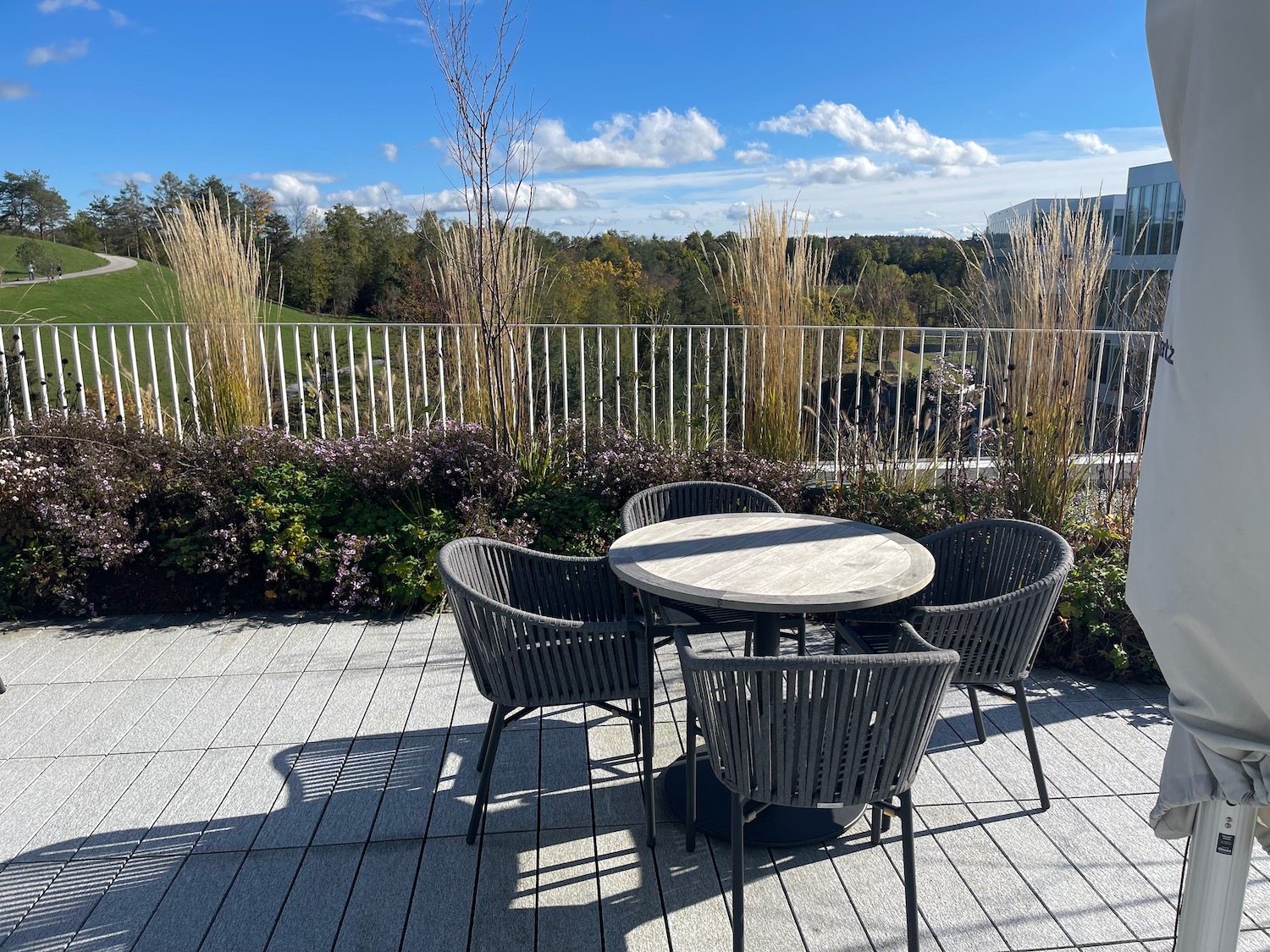 a table and chairs on a patio