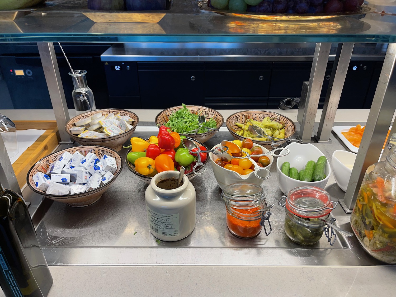 a counter with different types of food