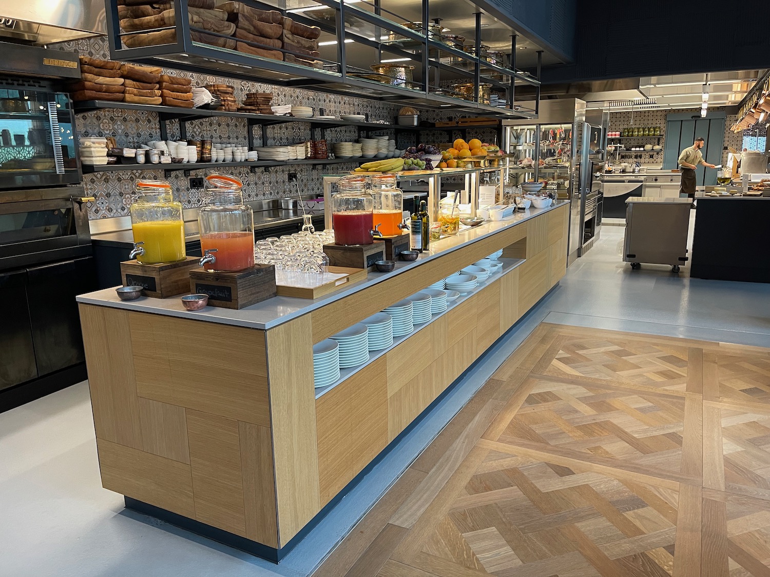 a kitchen with a variety of food items