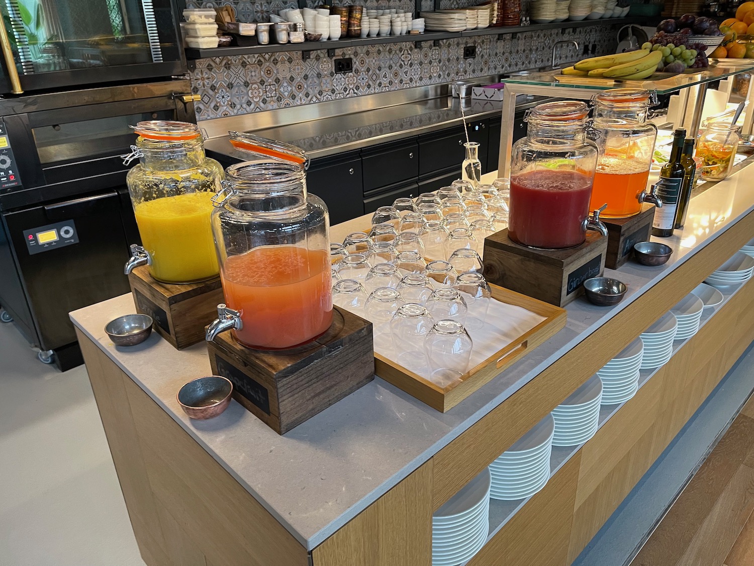 a group of glasses on a counter