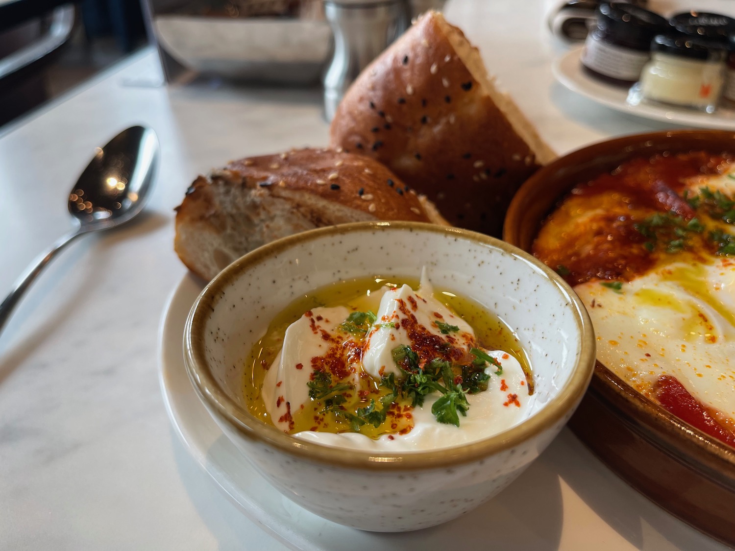 a bowl of food on a table