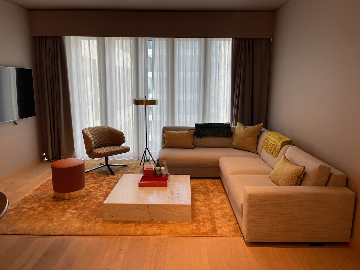 a living room with a couch and a coffee table