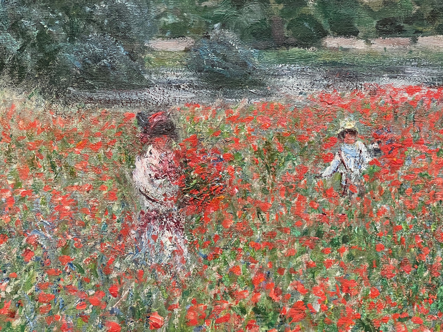 a painting of a woman and a child in a field of red flowers