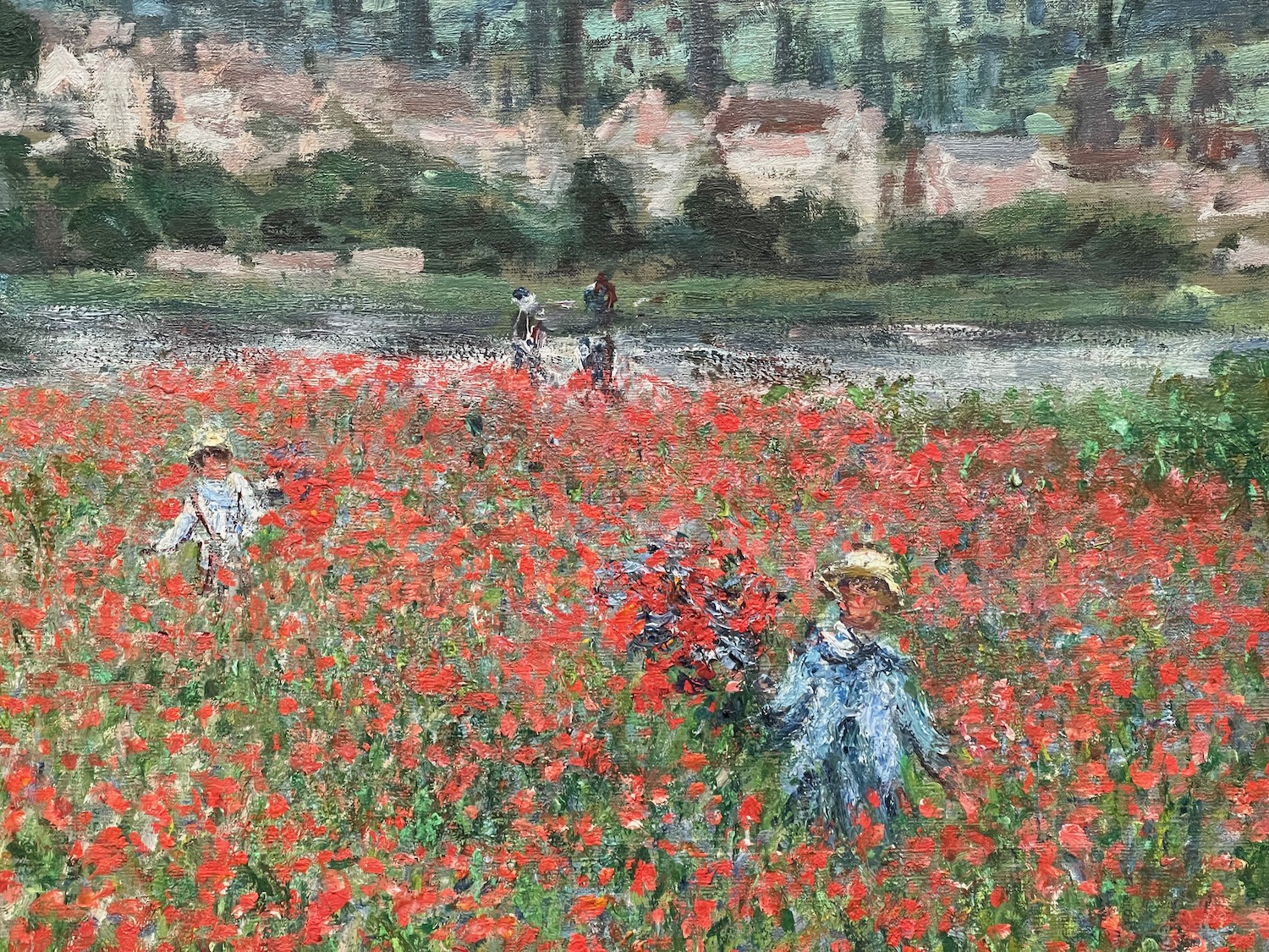 a painting of people in a field of red flowers