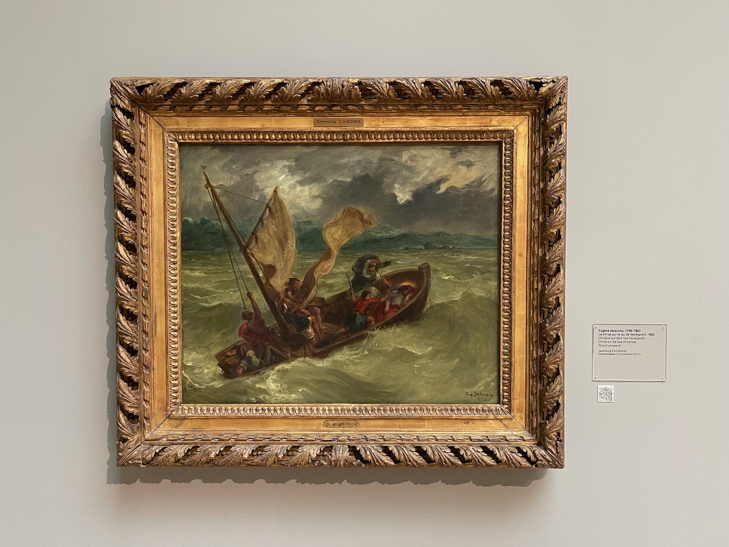 a painting of people in a boat in a sea