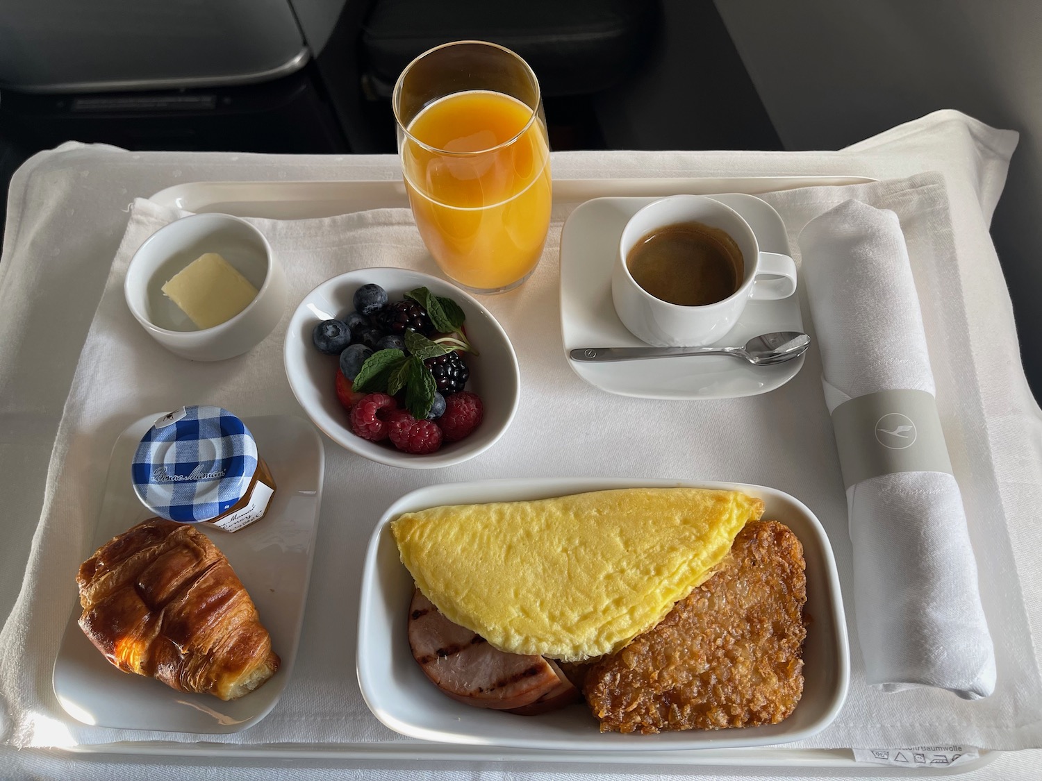 a tray of food and drinks on a table