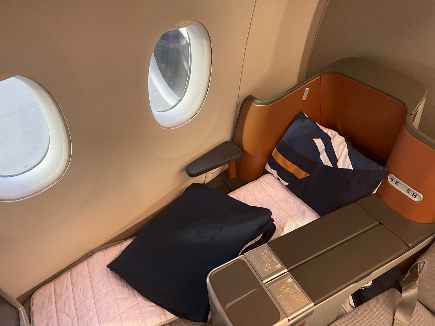 a bed in a plane