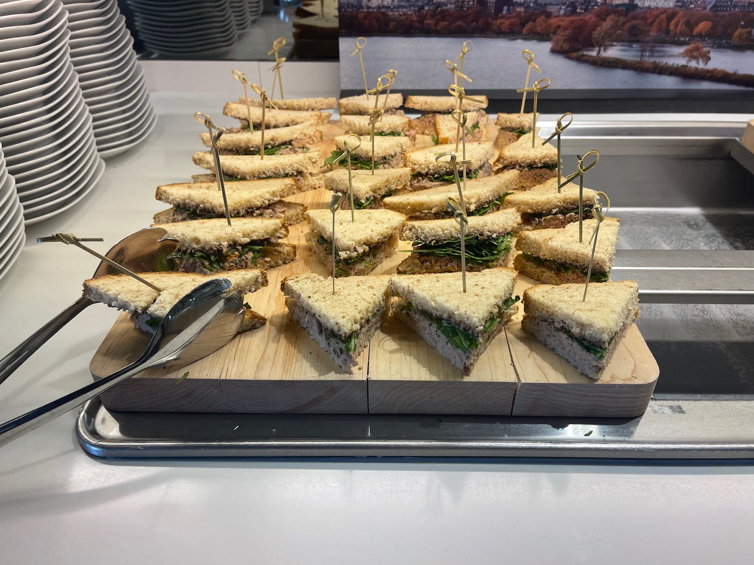 a tray of sandwiches on a table