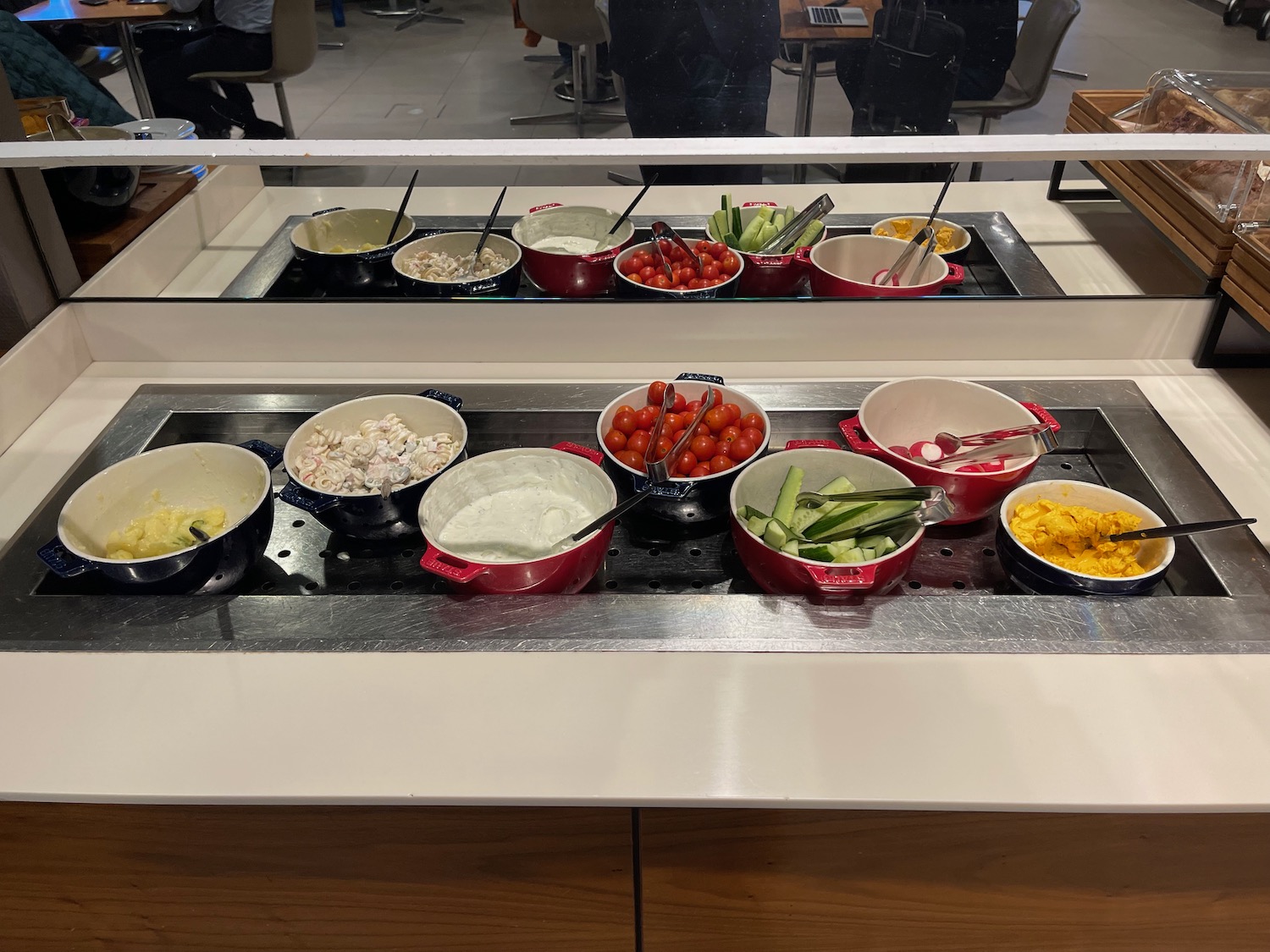 a buffet with food on the counter