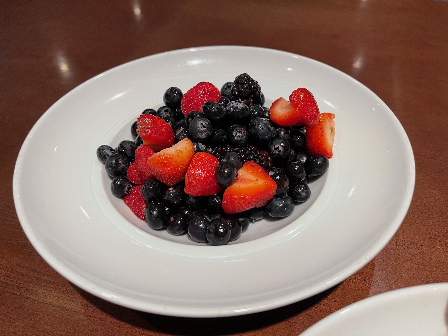 a plate of blueberries and strawberries