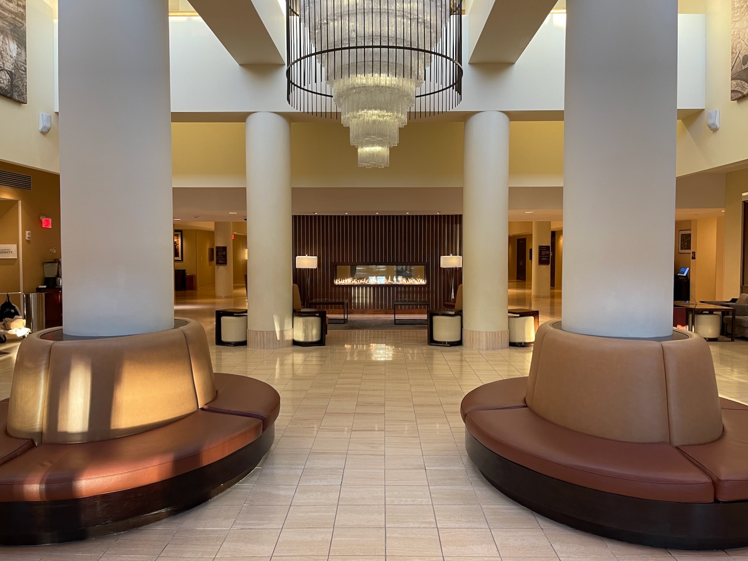 a large round couches in a lobby