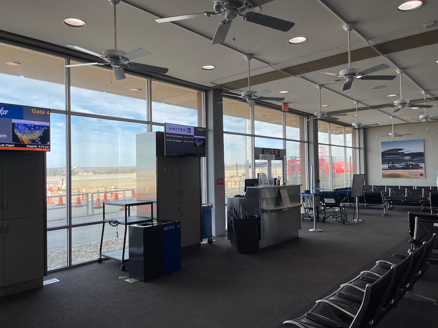 a airport terminal with a few windows