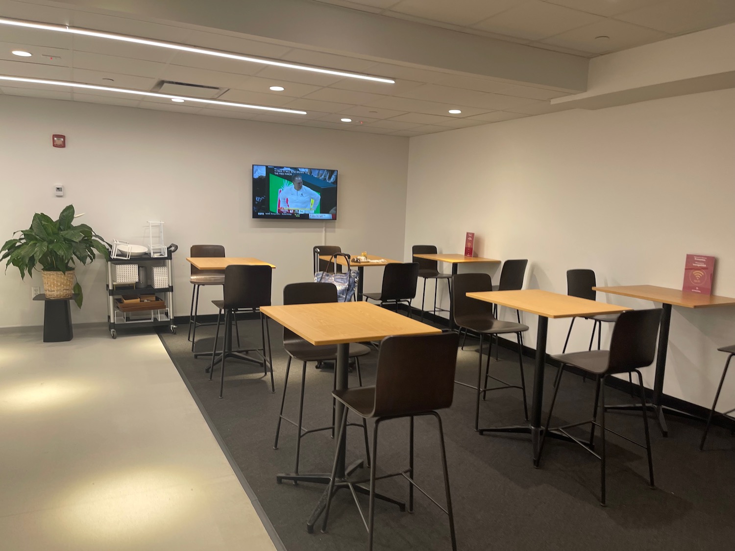 a room with tables and chairs