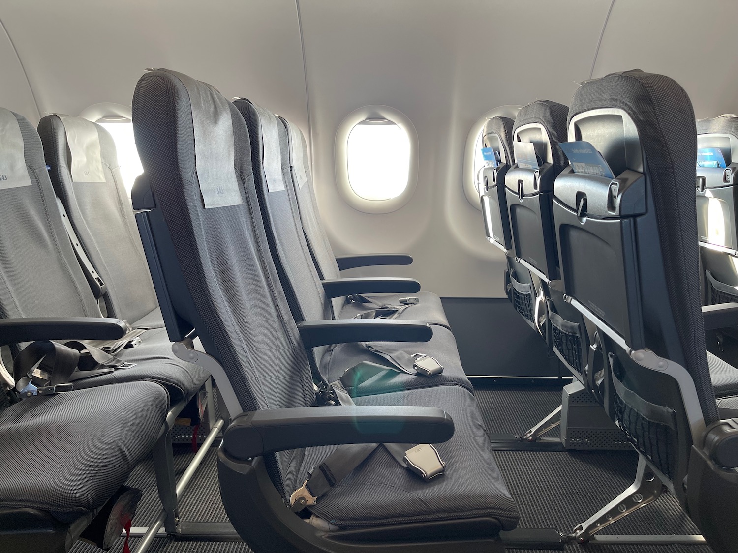 a row of seats in an airplane