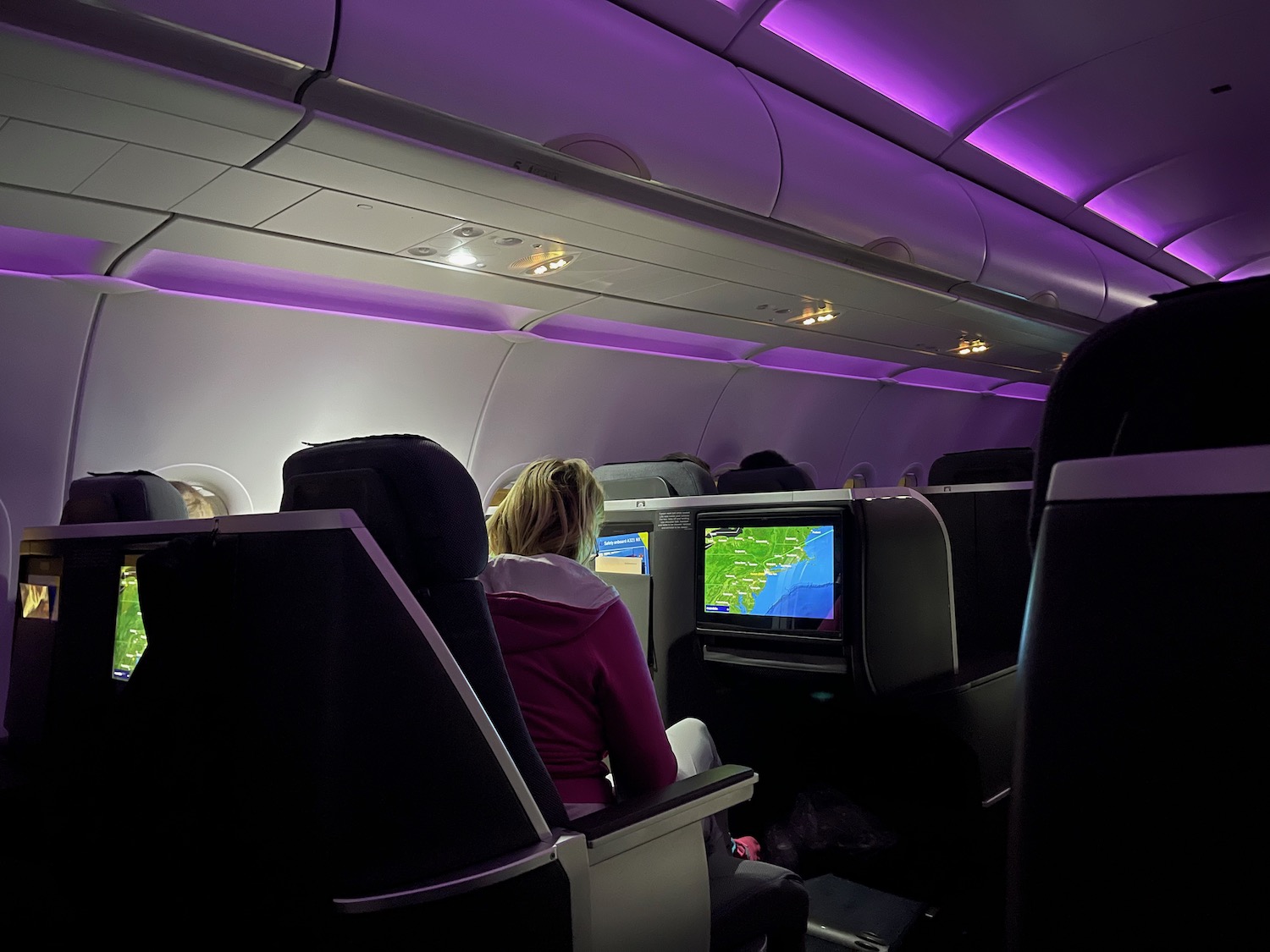 a woman sitting in a chair in an airplane