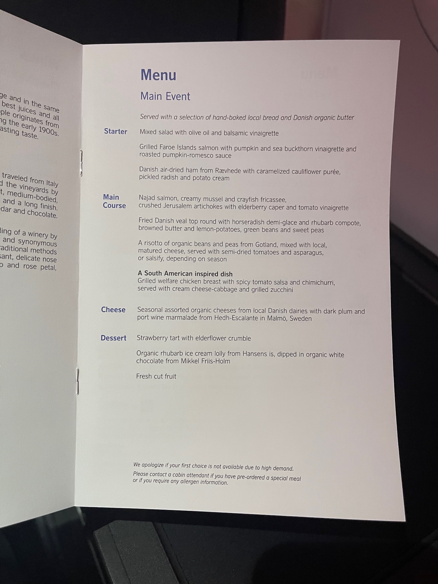 a menu with text on it