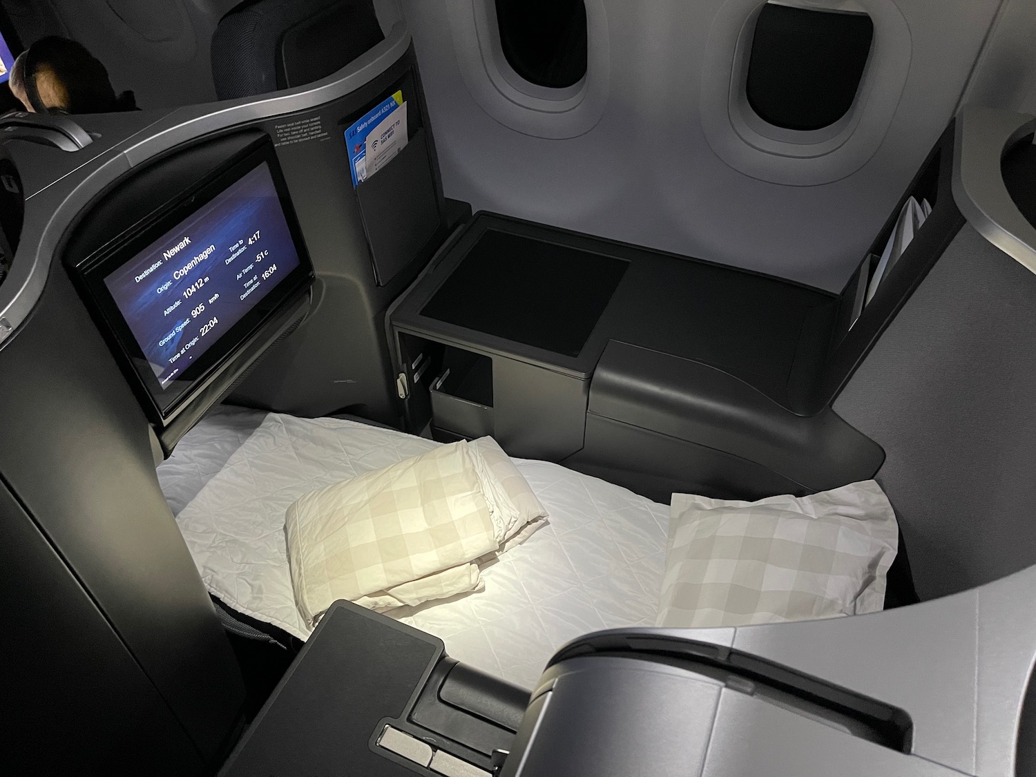 a bed in a plane