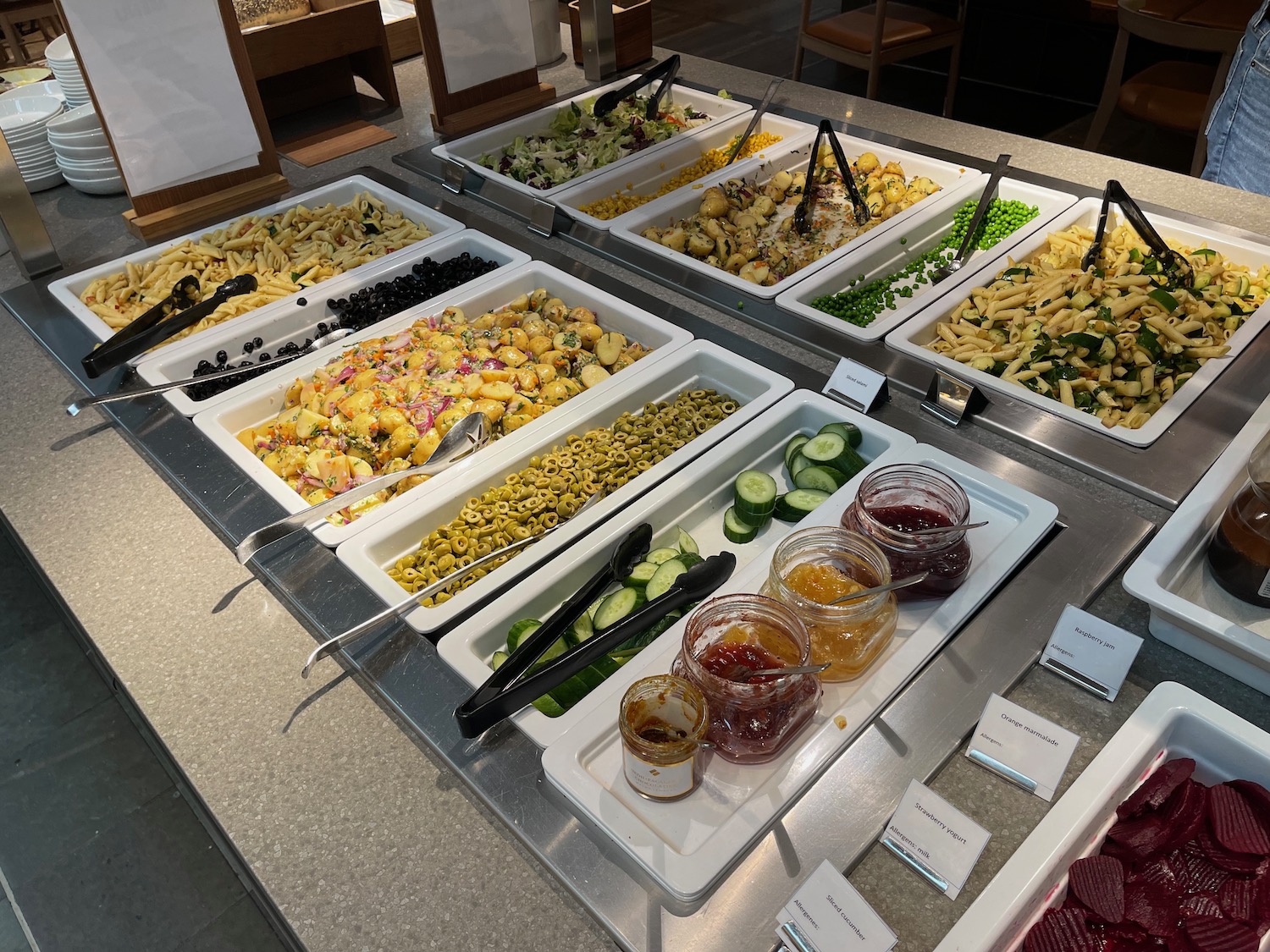 a buffet with different food items