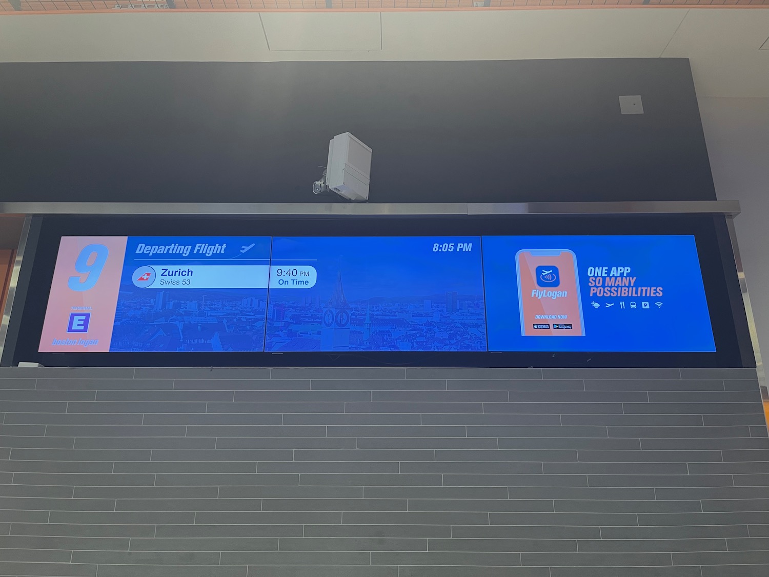 a large screen with blue text