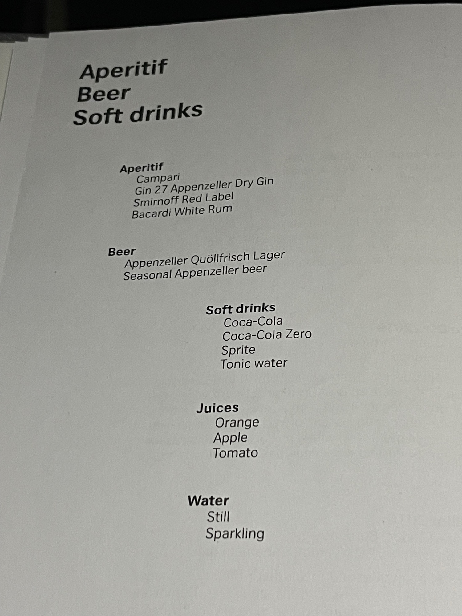 a menu of drinks
