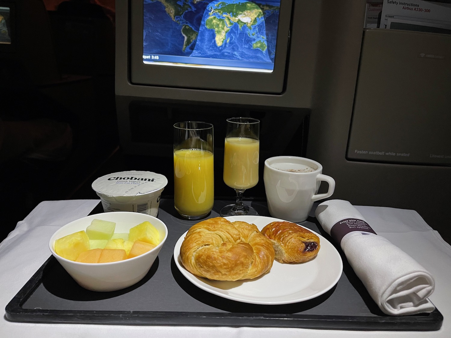 a tray with food and drinks on it