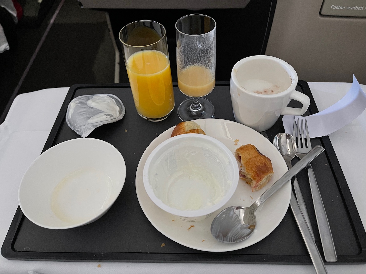 a tray with food and drinks on it