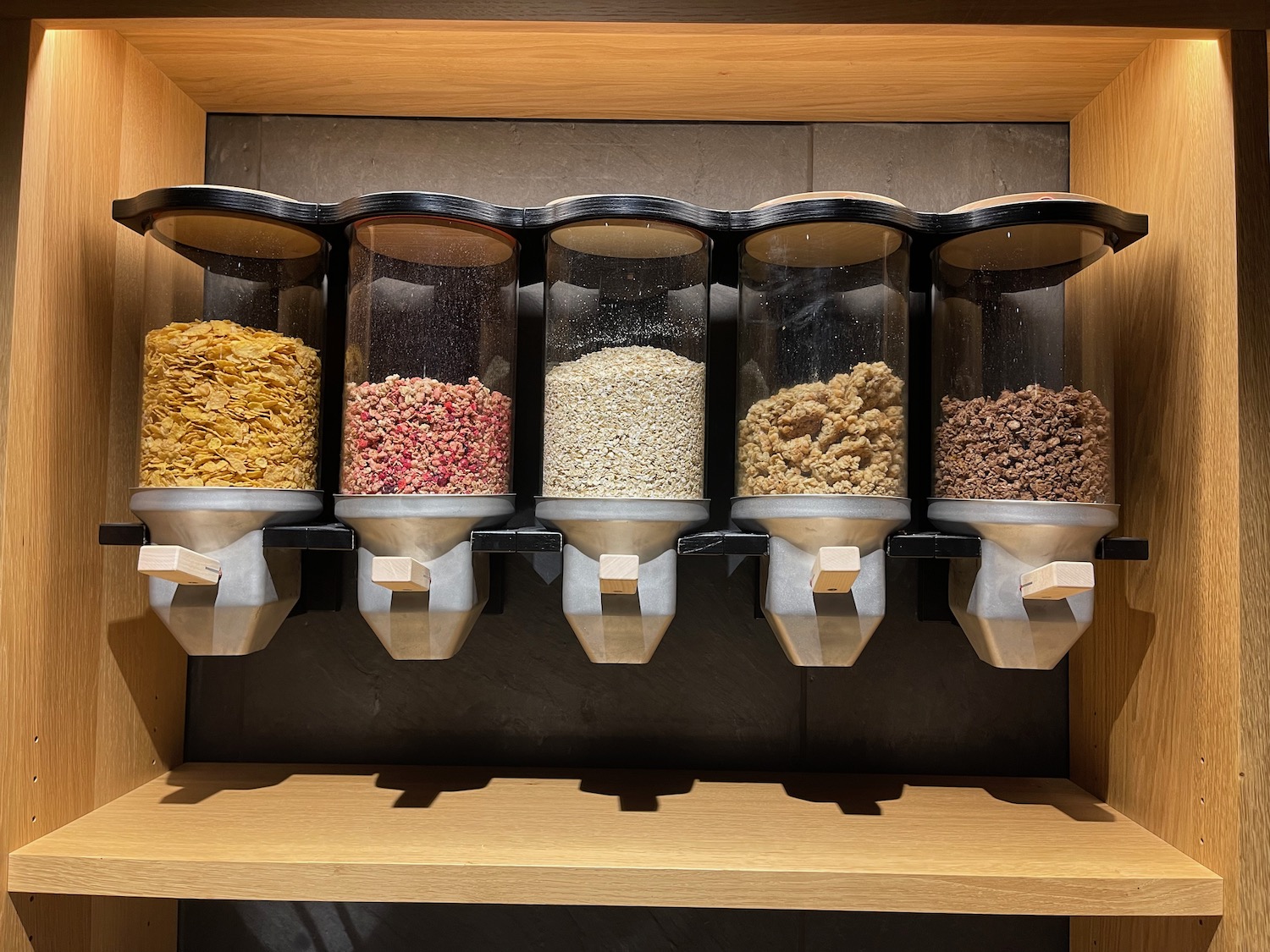 a group of containers of cereals