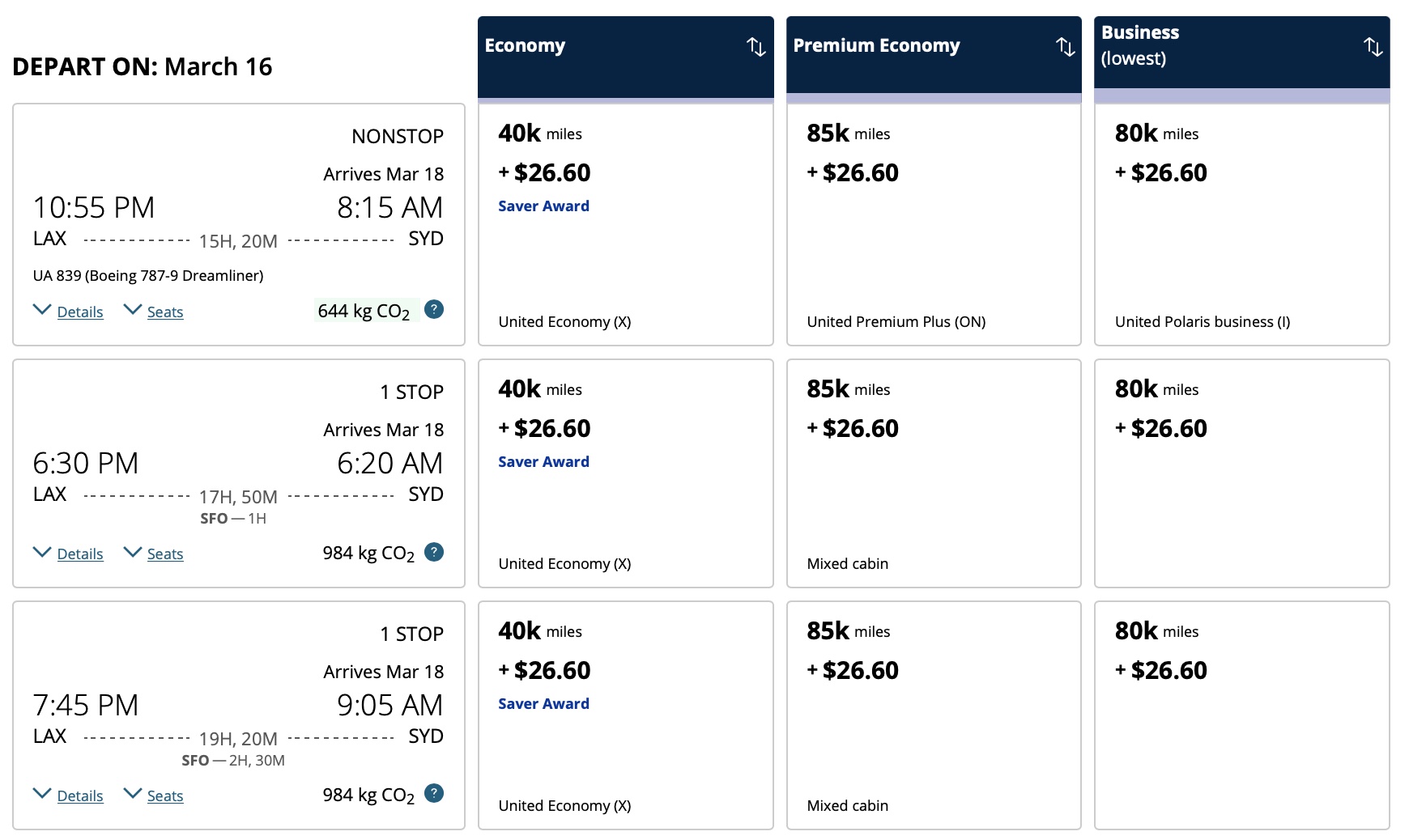 a screenshot of a flight schedule