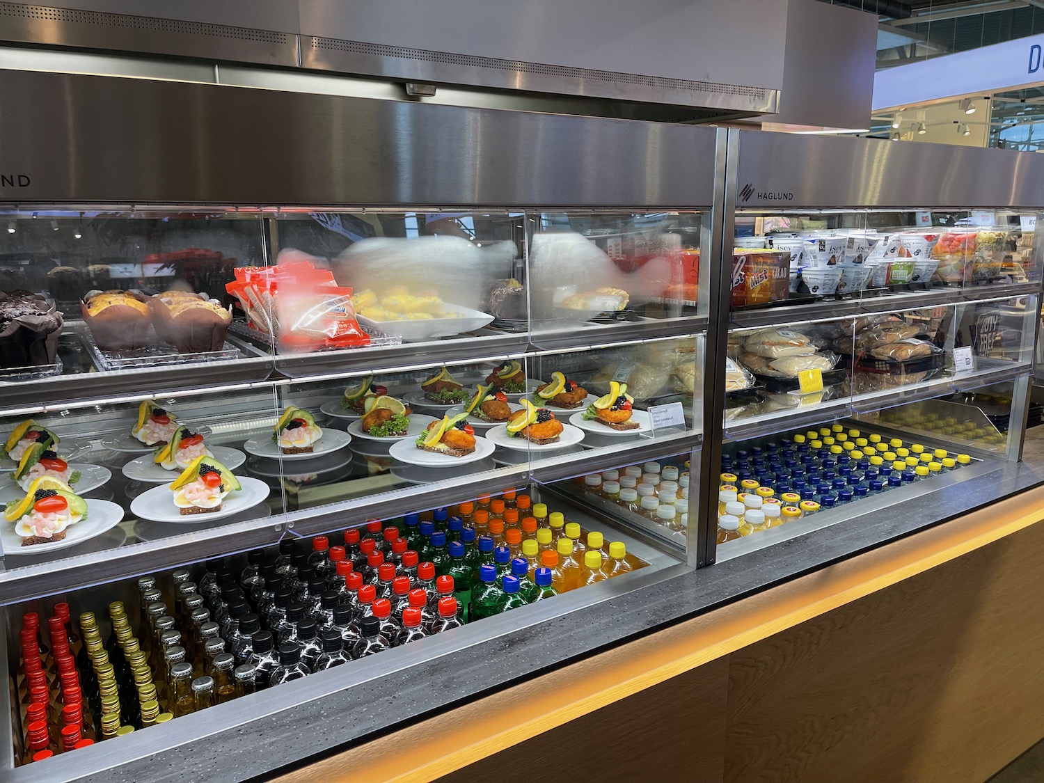 a display case with food on it