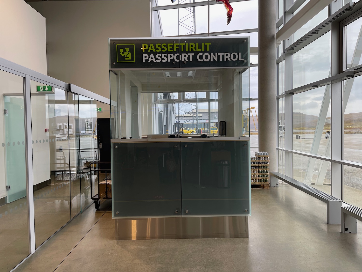 a passport control booth in a building