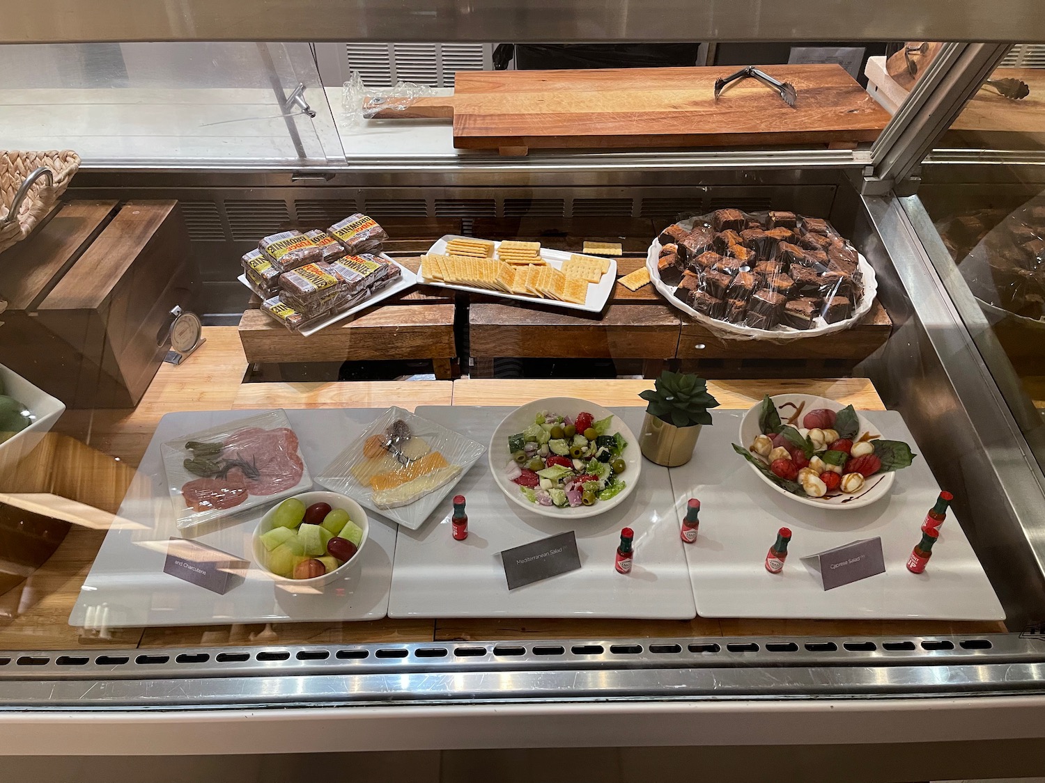 a display case with food on it