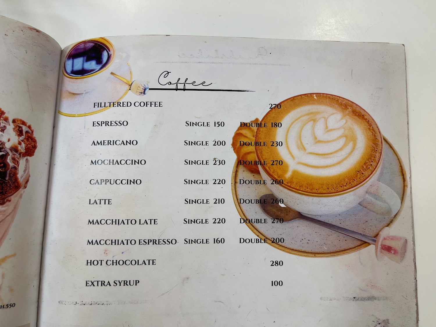 a menu of a coffee shop