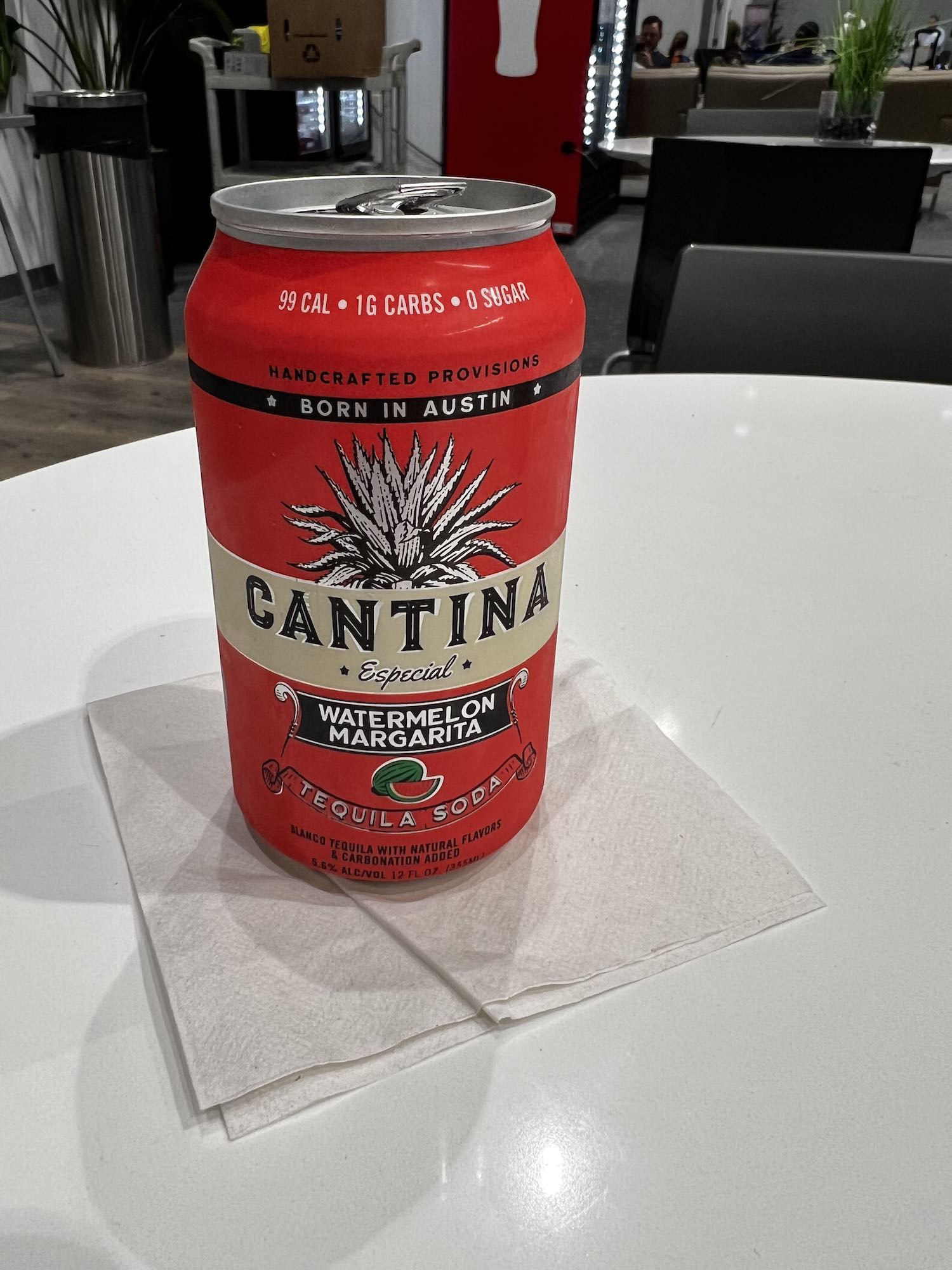 a can of soda on a table